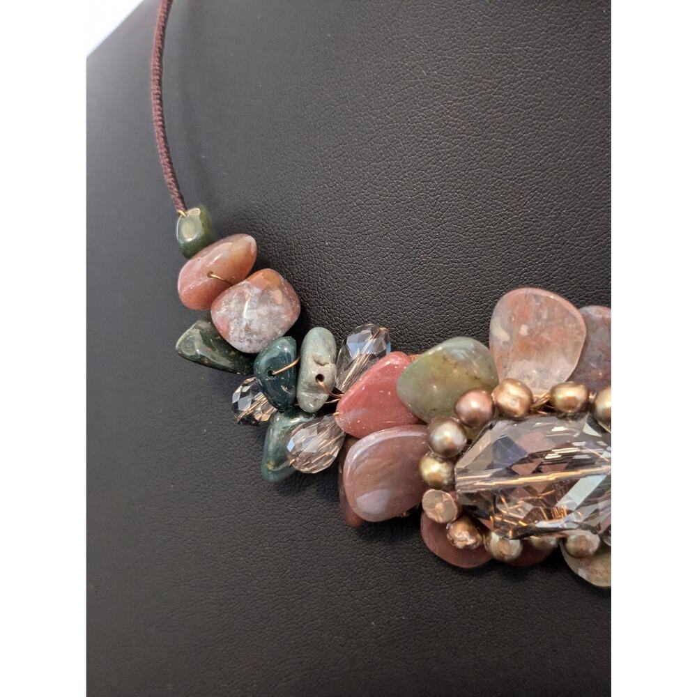 Handmade Wired Stone Flower Crystal Bead Wire Cord Collar Necklace - Picture 4 of 7